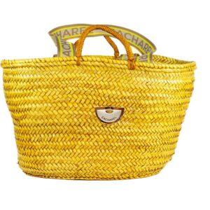 ➤ Capazo Cacharel · Capazo grande · Palma natural · Color amarillo - Capazo grande con dos asas grandes de hombro y dos pequeñas de mano de la marca Cacharel