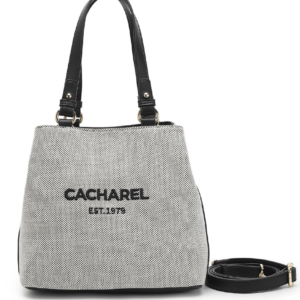 Bolso CACHAREL · Bandolera mediana · Triple compartimento · Con dos asas · Color Cuero y Negro