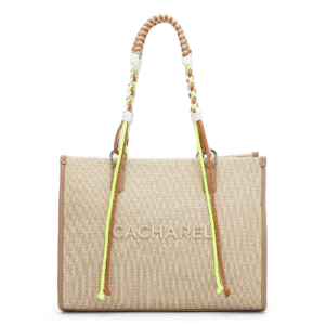 Bolso CACHAREL · Bandolera mediana · Con dos asas de mano · Mini Shopper · Color Beige y Crema